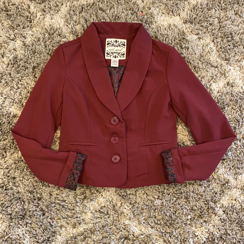Wet Seal Y2K Early 2000s Burgundy Peplum Ruffle Back Blazer Small